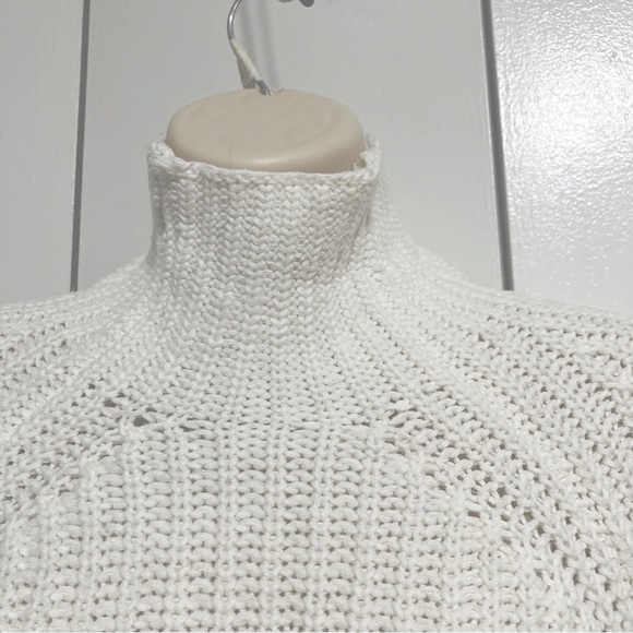 GAP Cotton Ribbed Shaker Knit Funnel Turtleneck Tunic Sweater Creamy White - Picture 8 of 12